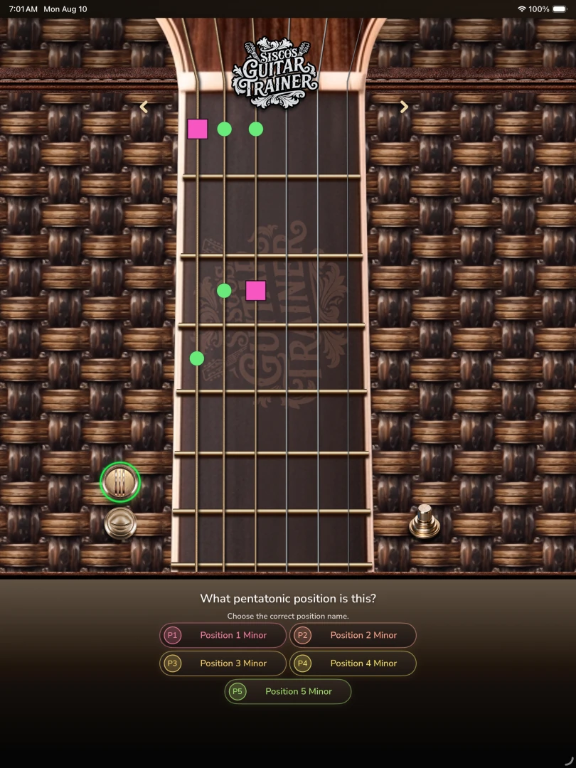 Guitar Trainer mode recognition exercise on iPad